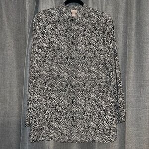 Chico's Womens 1/ Large Black White Safari Dots Button Layered Blouse Shirt